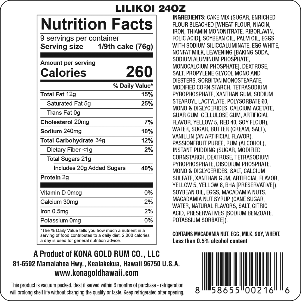 Hawaiian Lilikoi Rum Cake 24 oz