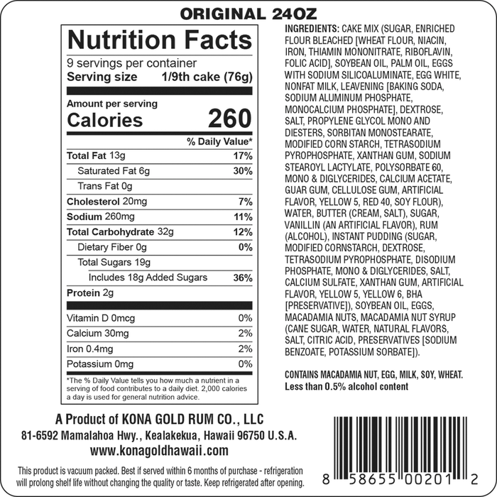 Hawaiian Signature Rum Cake (24 oz)