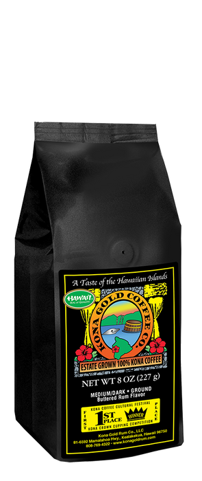 100% Kona Coffee, Medium/Dark Buttered Rum