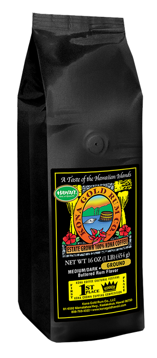 100% Kona Coffee, Medium/Dark Buttered Rum
