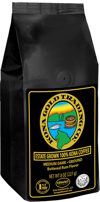 100% Kona Coffee, Medium/Dark Buttered Rum